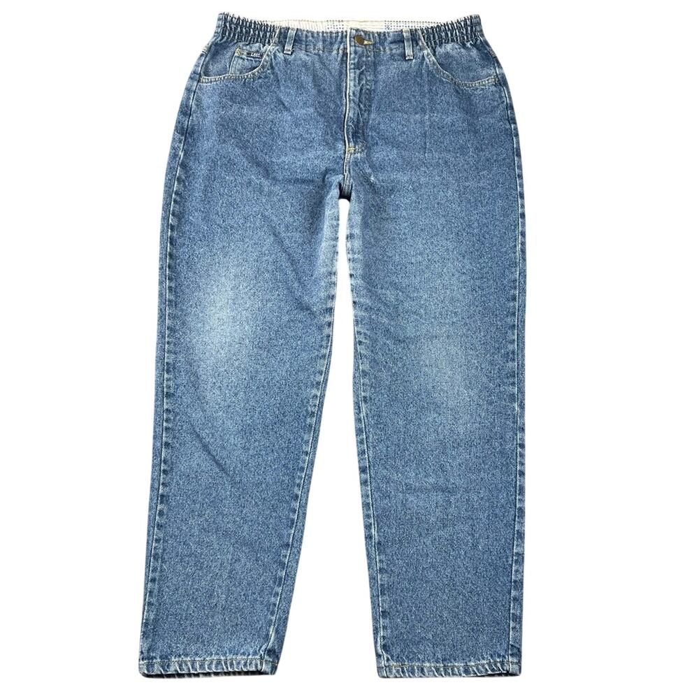 Vintage 90s Lee Elastic Waist Tapered Mom Jeans Medium Wash USA Crop - 14 Petite